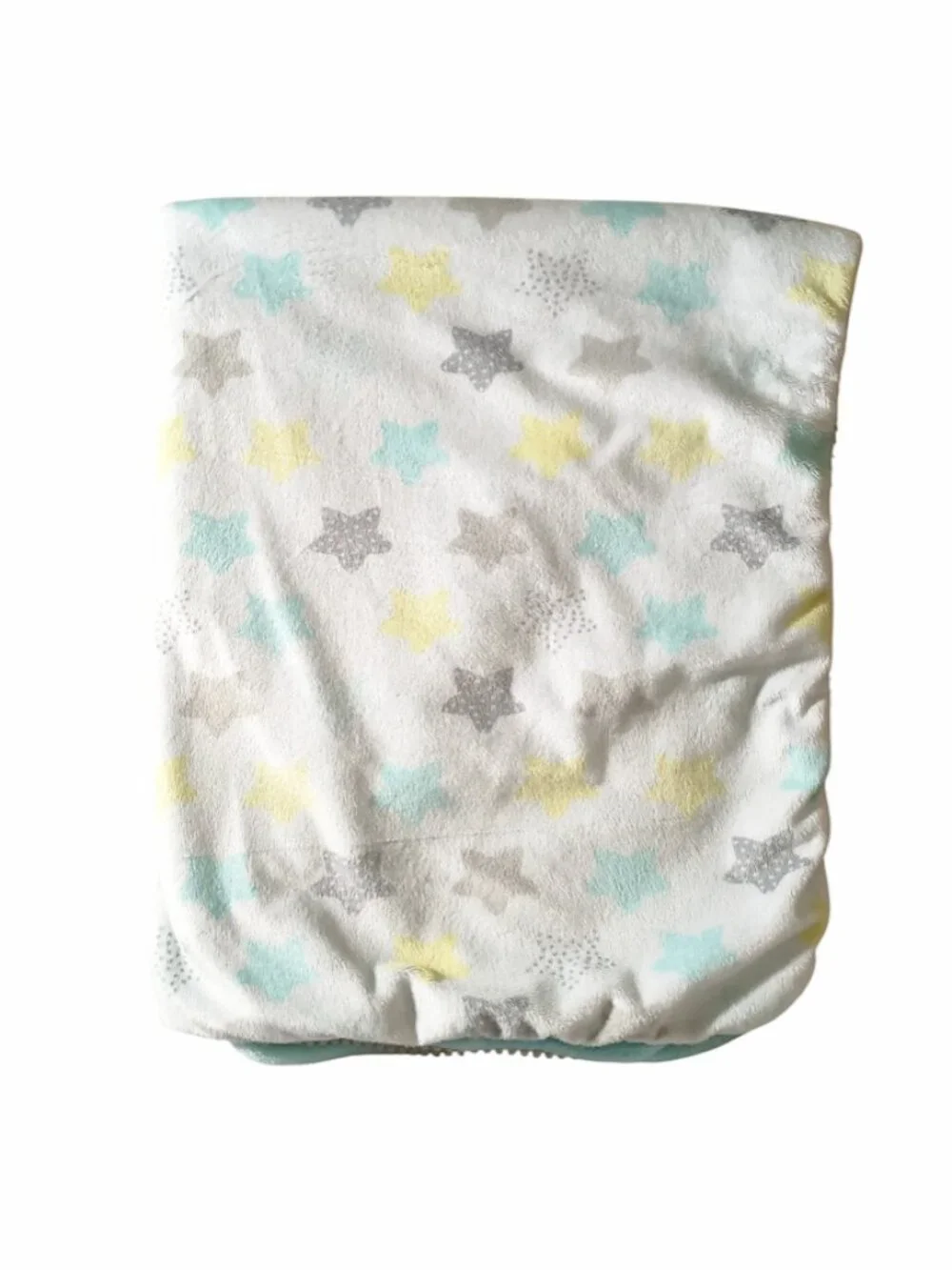 Just Born Aqua Gray Yellow Stars Pom Pom Trim Security Lovey Blanket 28